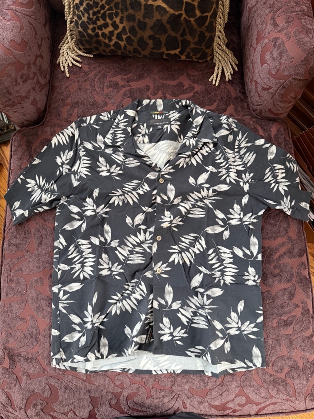 Greg Norman Collection Black & White Floral Short-Sleeve Shirt Jacket